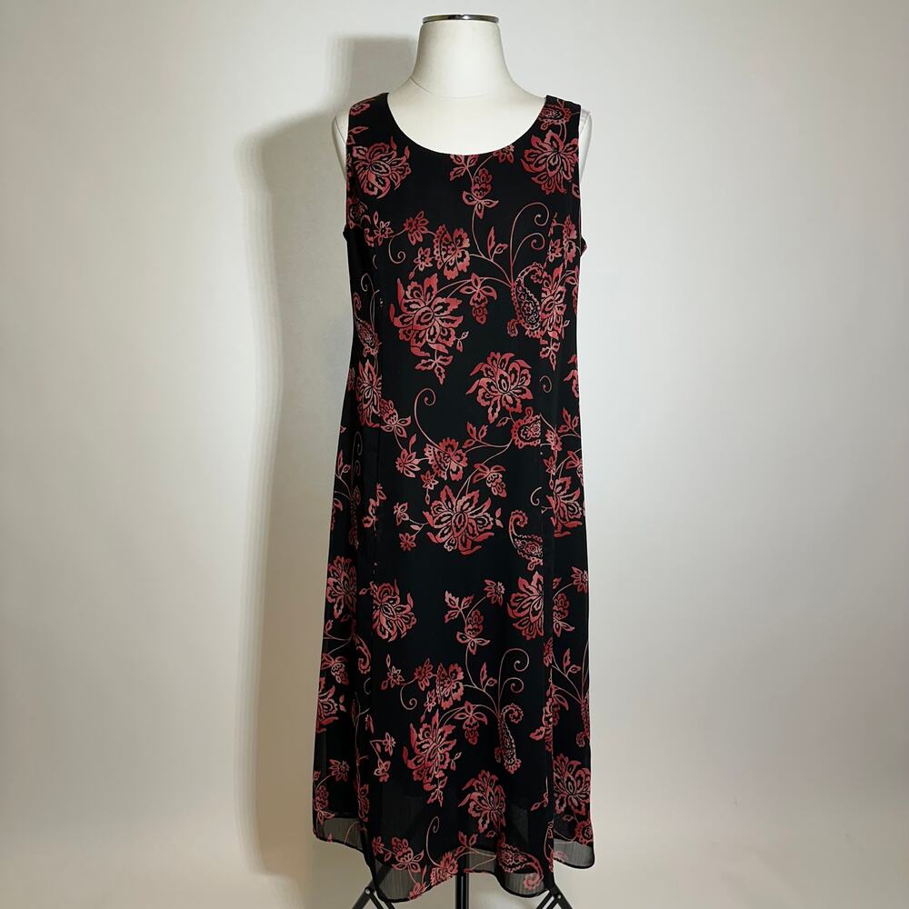 Studio One Floral Whimsigoth Midi Dress Dark Romantic 90s Womens Petite Size 12P